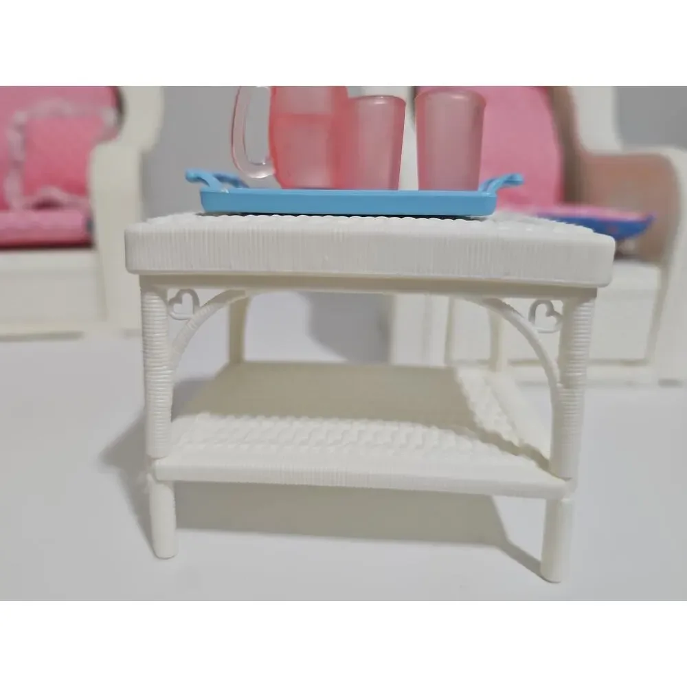 Vintage Barbie Wicker Living Room Set Couch Table Chair Furniture Mattel 1983